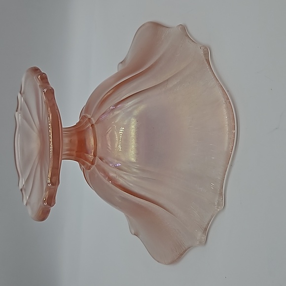 Pink scalloped stretch glass footed compote - Picture 4 of 11